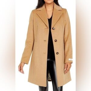NWT Calvin Klein Classic Single Breasted Wool Cashmere Coat in Camel